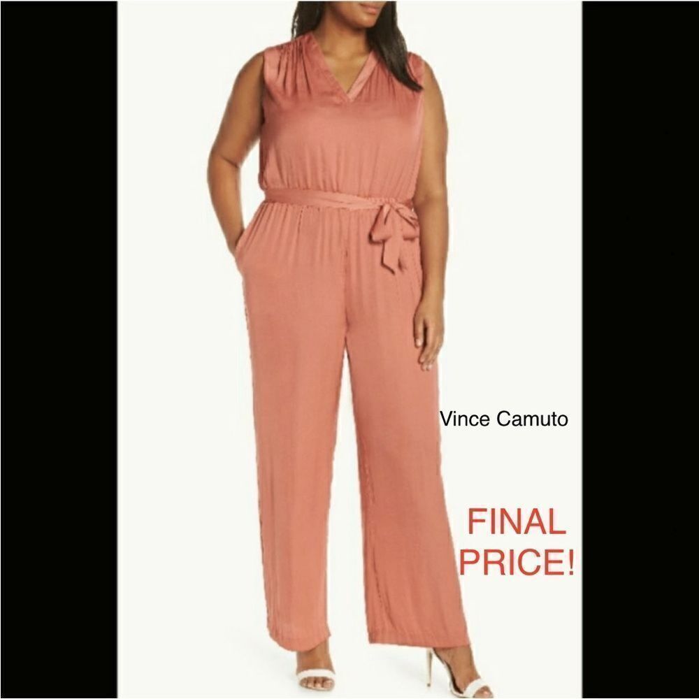 New Vince Camuto Satin Jumpsuit Sleeveless V-Neck - Picture 5 of 5